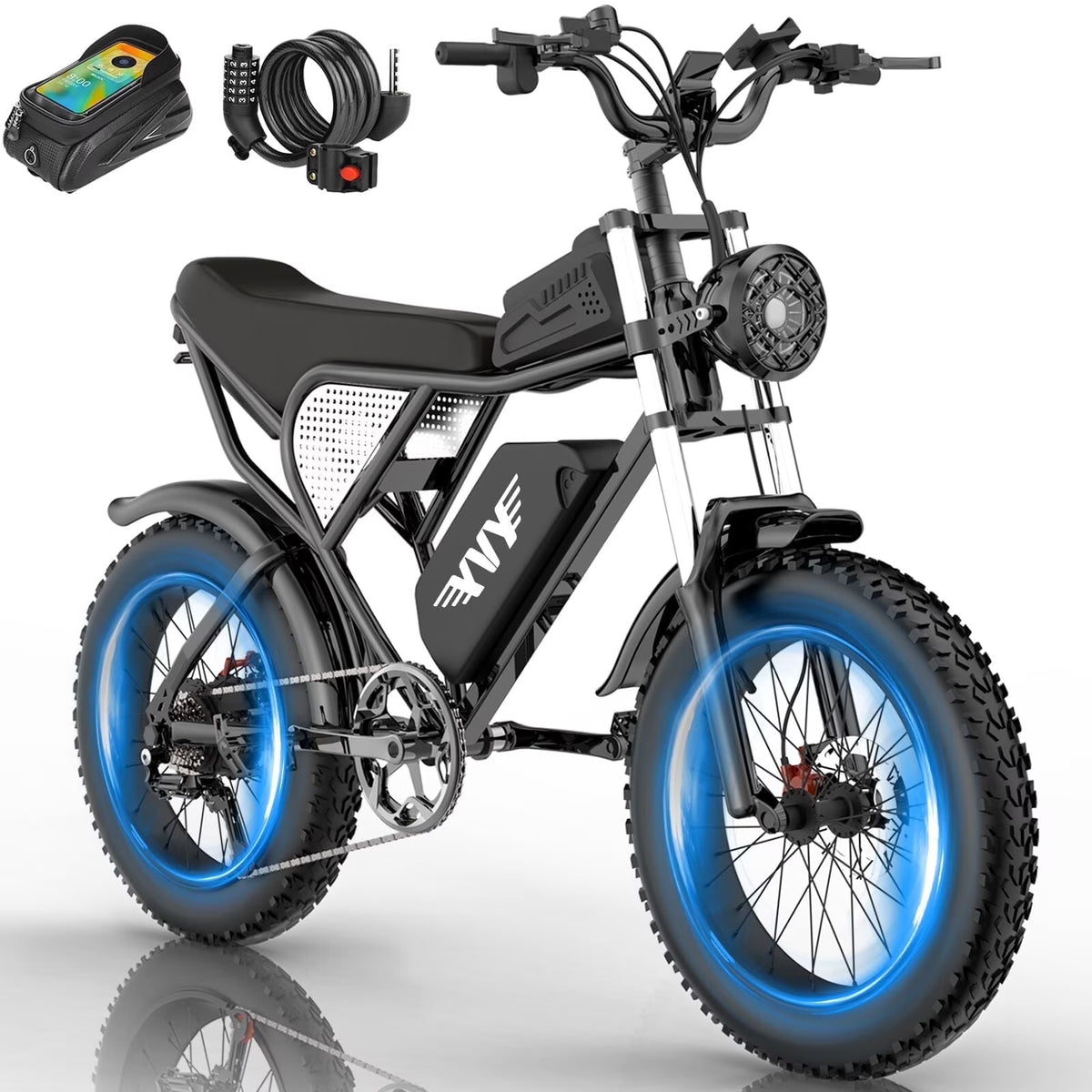 YVY 1500W Electric Bike for Adults, 33MPH 20'' Fat Tire Electric Motorcycle, 48V 20AH Removable Battery, 30 - 60 Miles Mountain Bike UL2849