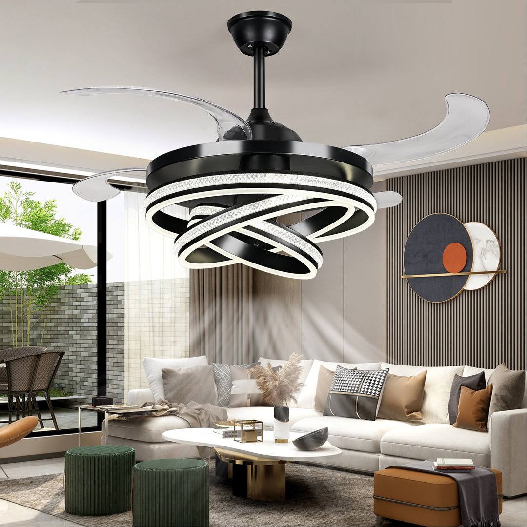 Dontavius 42'' Retractable Ceiling Fan, LED 3 Color Brightness Adjustable Chandelier Ceiling Fan Mercer41 Finish: Black