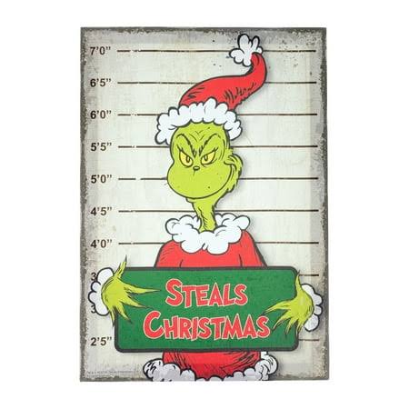 The Grinch Who Stole Christmas, The Grinch Steals Christmas Canvas Wall Sign, 11.8 inch Tall, Green, Multicolor