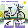 20 in Kids Bike for Boys Girls, 1 Speed Children Bicycle with Basket, Rear Seat, Chain Guard, Coaster Brake and V - Brake, Steel Frame Kids Bike for Ages 6 - 12 Years Old Birthday Gift, Purple