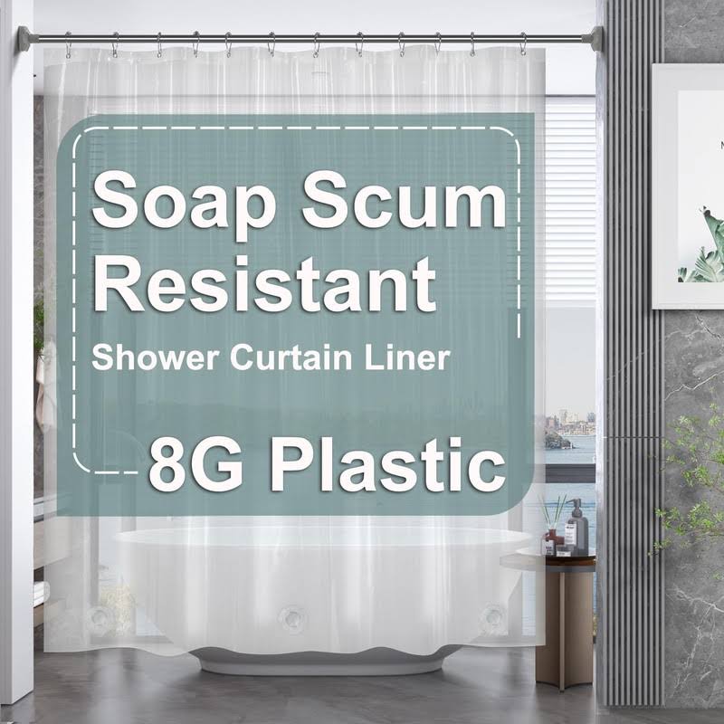 AmazerBath Plastic Shower Curtain, 72 x 72 Inches Peva Heavy Duty Clear Shower Curtain, Waterproof Heavy Weight Thick Bathroom Curtain with 3 Big