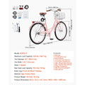 KFFKFF 26" Cruiser Bike, Single Speed, Rosé - Colored Seaside Cycling Bike with Spacious Basket and Back Stand, Reliable & Robust Leisure Bicycle with Modifiable Saddle