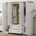 Freestanding 4 - Door Wardrobe Armoire with 2 Drawers and Hanging Rods for Clothes Storage