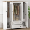 Freestanding 4 - Door Wardrobe Armoire with 2 Drawers and Hanging Rods for Clothes Storage