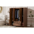 Freestanding 4 - Door Wardrobe Armoire with 2 Drawers and Hanging Rods for Clothes Storage