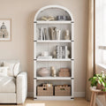 Bookcase 5 Shelf Arched Bookshelf 71.65in Tall Bookcase Farmhouse Display Storage Rack Wooden Bookshelves for Home Office, Living Room(White)