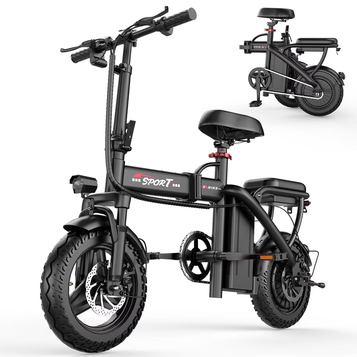 14" Electric Bike with Dual Front Suspension，500w Folding Ebike, up to 25miles 20MPH, 48V Removable Lithium - Battery, Stylish 14" Foldable Commuting Electric Bicycle for Women & Men