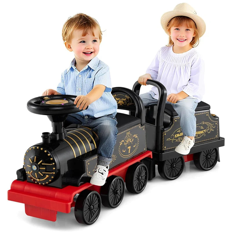 6V 2 - Seater Ride On Train with Detachable Carriage, Under - Seat Storage, Whistle & Flashing LED Lights, Trackless Electric Ride On Toy for Kids