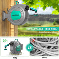 AUOSHI Retractable Garden Hose Reel 1/2" 100ft Automatic Hose Reel with 10 Function Sprayer Nozzle Wall Mount 180 Deg Swivel Bracket Hose Reel
