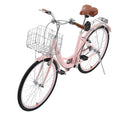 KFFKFF 26" Cruiser Bike, Single Speed, Rosé - Colored Seaside Cycling Bike with Spacious Basket and Back Stand, Reliable & Robust Leisure Bicycle with Modifiable Saddle