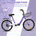 20 in Kids Bike for Boys Girls, 1 Speed Children Bicycle with Basket, Rear Seat, Chain Guard, Coaster Brake and V - Brake, Steel Frame Kids Bike for Ages 6 - 12 Years Old Birthday Gift, Purple