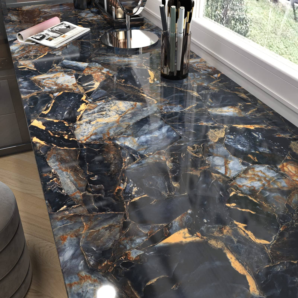 LiKiLiKi Modern Marble Contact Paper for Countertops Kitchen Backsplash Peel and Stick Wallpaper Bedroom Vinyl Removable Sticker Waterproof Self