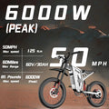 6000W(Peak) Motor 60V/30ah Battery Freego X2pro Electric Motorcycle for Adults, Electric Bike, 50MPH/7 Speed Off Road Electric Bicycle, 19x2 Full Suspension/Four - Piston Hydraulic Brake UL2849MTB