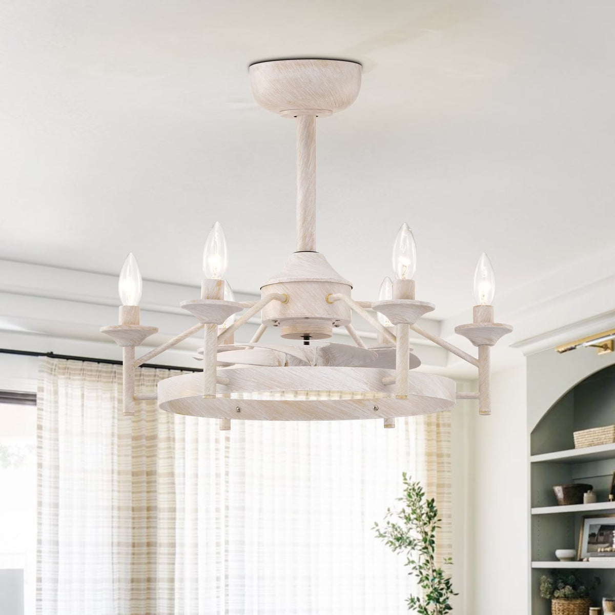 Maxax Candlestick Ceiling Fan with Light, 21" White Vintage Ceiling Fan with Remote Control, 6 Speeds Reversible Timing Ceiling Fan