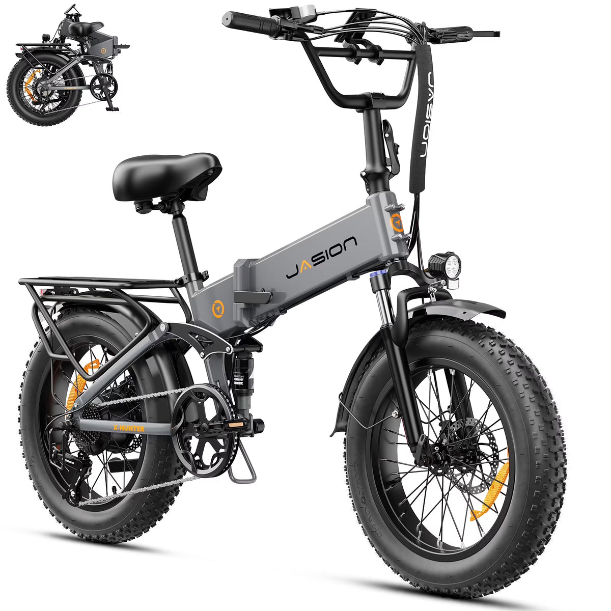 Jasion X - Hunter Electric Bike for Adults, 750W Motor Electric Bicycle with 48V 13AH Removable Battery, 20" X4.0 Fat Tire Folding Ebike, Full Suspension, 7 - Speed Bicycles