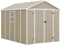 ELPOSUN Outdoor Storage Shed 6x4.5 Ft, Resin Outside Sheds & Outdoor Storage Plastic for Trash Can, Bike, Lawnmower, Generator, Tool Shed with Lockable Door for Backyard, Lawn, Patio, Grey & White