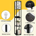 Floor Lamp with Shelves, Modern Dimmable Standing Lamp Floral Corner Display Bookshelf Lamp with 2 USB & 1 Power Outlet for Living Room & Bedroom