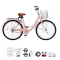 KFFKFF 26" Cruiser Bike, Single Speed, Rosé - Colored Seaside Cycling Bike with Spacious Basket and Back Stand, Reliable & Robust Leisure Bicycle with Modifiable Saddle