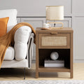 Surmoby Rattan Nightstand Set of 2, Farmhouse Bedside Tables with Drawer and Storage Shelf, Natural Boho End Table Side Table for Bedroom, Living Room