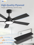 Zardon 52 in Black Ceiling Fan with LED Light and Remote, Downrod 6-Speed and Quiet Reversible DC Motor for Bedroom, Living Room, Indoor