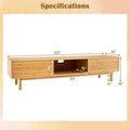 63" Bamboo TV Stand for Up to 70" TVs, Mid Century Modern Entertainment Center Media Console with Sliding Doors & 3 Storage Cubbies for Living Room