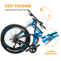 26"full Suspension Folding Mountain Bike 21 Speed 17" Foldable Frame Bicycle Men or Women MTB for Afult Blue