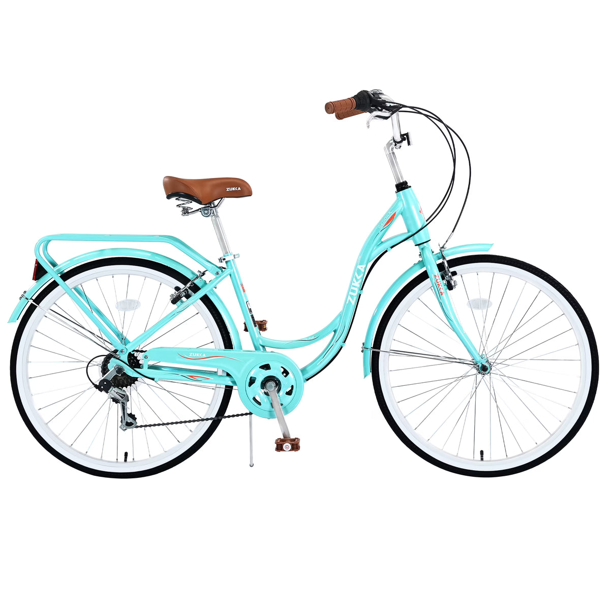26 in Women'S Bike, Adult Cruiser Bicycle Shimano 7 Speed Steel Frame City Commuter Bike for Ladies, Green