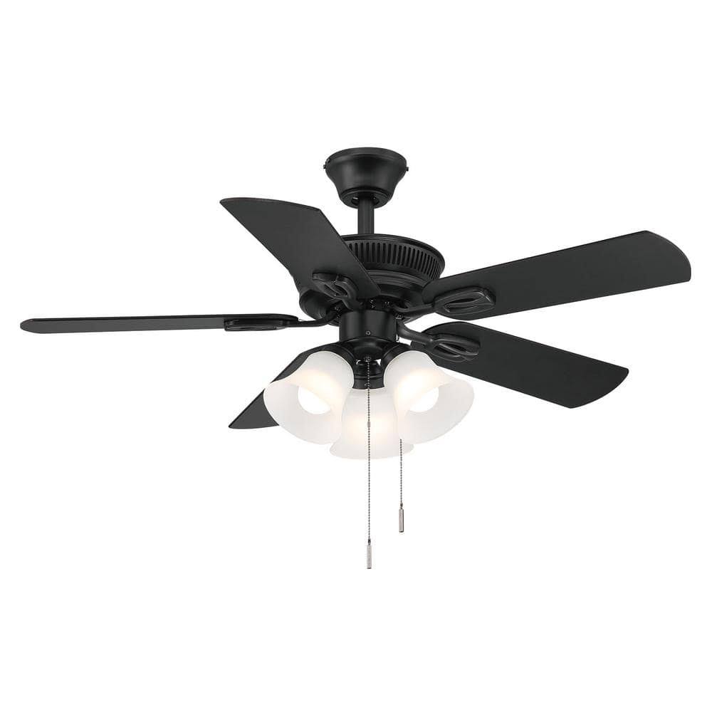 Hampton Bay Glendale III 42 in. LED Indoor Matte Black Ceiling Fan with Light and Pull Chains Included