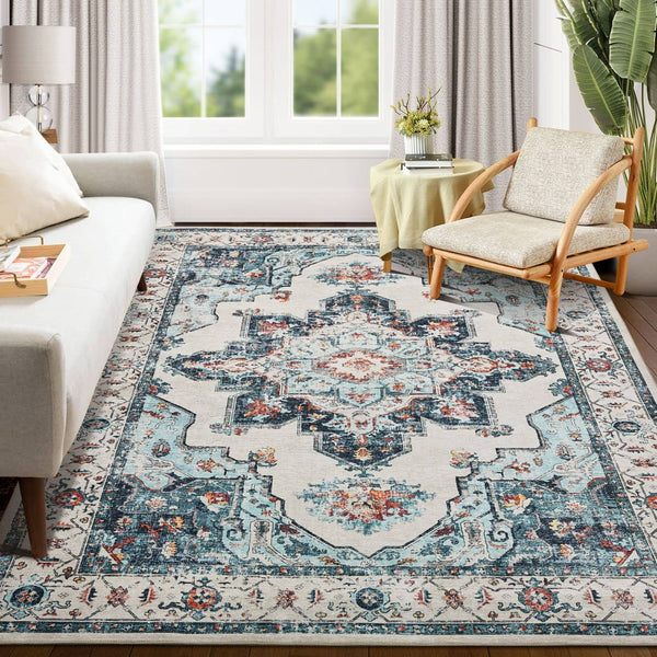 Oriannal Area Rug Living Room Rugs: 9x12 Washable Large Carpet Boho Oriental Distressed Bohemian Non-Slip Area Rugs for Dining Room Farmhouse Bedroom Office