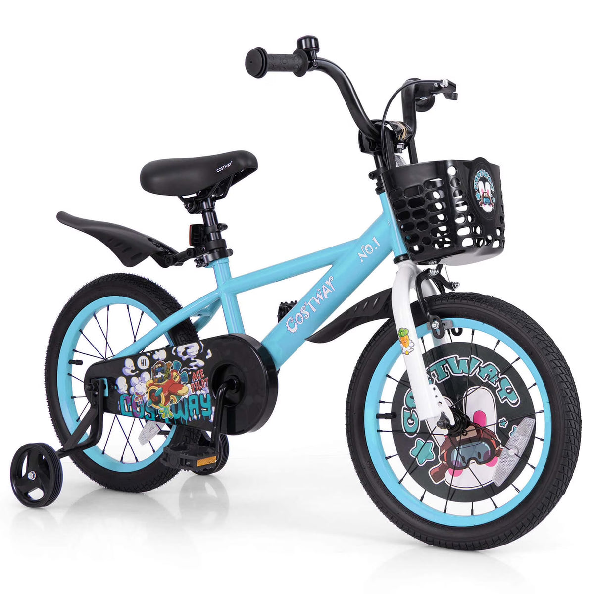 Costway 16" Kid'S Bike for 4 - 7 with Height - Adjustable Handlebar & Saddle Handbrake Blue