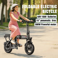 14" Electric Bike with Dual Front Suspension，500w Folding Ebike, up to 25miles 20MPH, 48V Removable Lithium - Battery, Stylish 14" Foldable Commuting Electric Bicycle for Women & Men