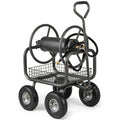 Portable Garden Hose Reel Cart Holds 300FT of 5/8" Large Capacity, Heavy - Duty Metal Hose Cart with 4 Wheels & Storage Basket for Lawn Yard
