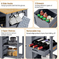 Kitchen Island Cart on Wheels with Storage, Solid Wood Top, 3 Drawers and Removable Shelves, Rolling Utility Cart, Dark Gray
