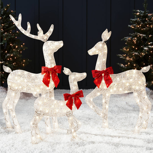 Best Choice Products 4ft 3-Piece Lighted 2D Christmas Deer Set Outdoor Yard Decoration w/ 175 LED Lights, Stakes - White