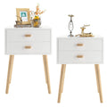 Syngar Nightstand Set of 2, Modern Bedside Tables with 2 Drawers, Storage Shelf and Wood Handles, White Bedroom Furniture