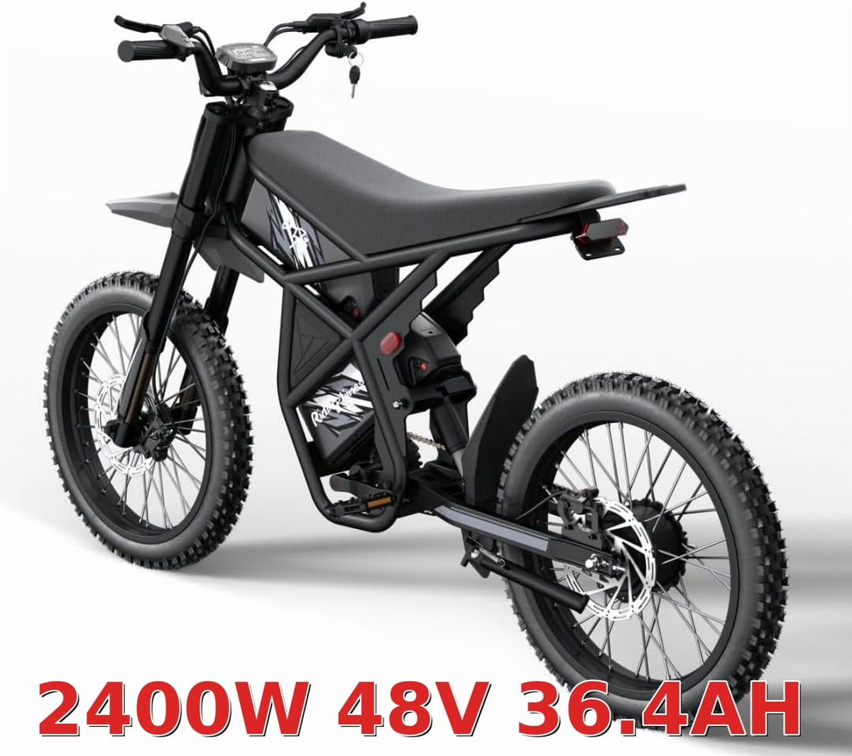 2400W Ridingtimes GT73 2400W 48V Electric Motorbike 18.2ah*2 Electric BIKE UL2849 with 25" Tires Digital Screen Carbon Steel, BLACK