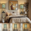 Floor Lamp with Shelves, Modern Dimmable Standing Lamp Floral Corner Display Bookshelf Lamp with 2 USB & 1 Power Outlet for Living Room & Bedroom