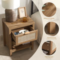 Surmoby Rattan Nightstand Set of 2, Farmhouse Bedside Tables with Drawer and Storage Shelf, Natural Boho End Table Side Table for Bedroom, Living Room