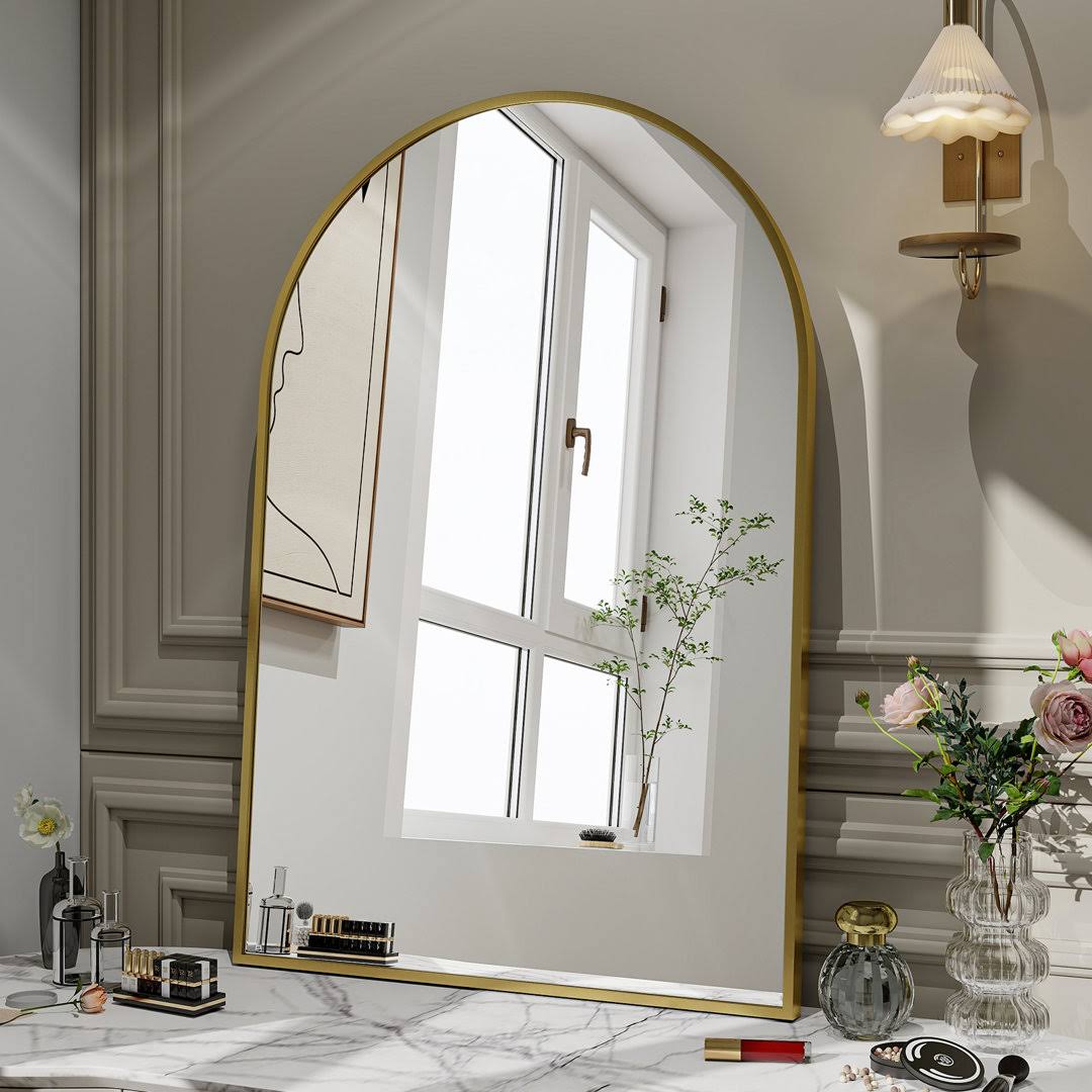 Rasto Metal Framed Wall Mounted Bathroom / Vanity Mirror Everly Quinn Finish: Gold, Size: 36" x 24"