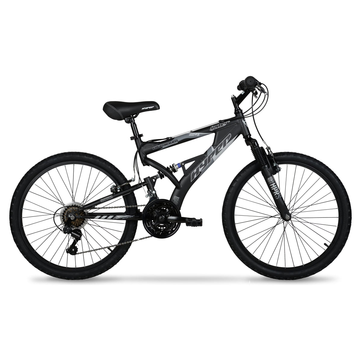 24" Hyper Bicycles Havoc Mountain Bike, Youth/Adult, Recommended Ages 10 - 14 Years Old, Black
