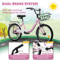20 in Kids Bike for Boys Girls, 1 Speed Children Bicycle with Basket, Rear Seat, Chain Guard, Coaster Brake and V - Brake, Steel Frame Kids Bike for Ages 6 - 12 Years Old Birthday Gift, Purple