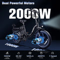 Wildeway Folding Dual Motors 2000W Mountain Bike for Adult, UL2849 48V 32AH Removable Battery Ebike 20x4"fat Tire up to 28MPH&100 Miles Long Range Off Road Dual Hydraulic Disc Brake Electric Bicycle