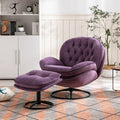 Velvet Swivel Accent Chair with Ottoman, Modern Chaise Lounge Chair with Metal Frame and Footstool, Comfy Armchair Reading Chair