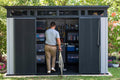 Keter Artisan 11x7 Modern Resin Outdoor Storage Shed Kit-Perfect to Store Patio Furniture, Garden Tools Bike Accessories, Beach Chairs and Lawn Mower, Grey & Black