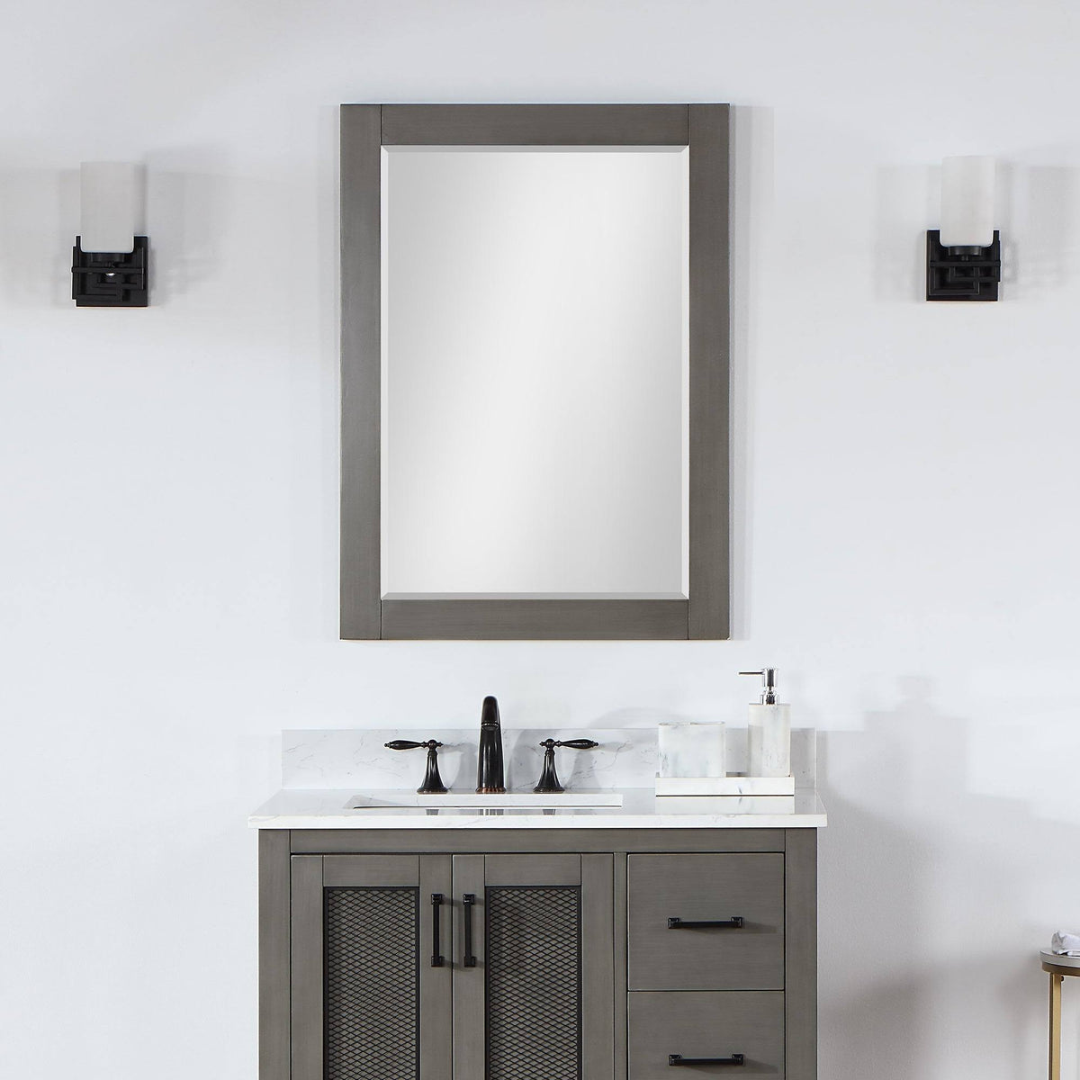 Ivy 28" Rectangular Bathroom Wood Framed Wall Mirror in Gray Pine