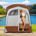 Favory Double - Room Shower Tent, Oversize Space Privacy Shelter for Camping with Floor, Portable Camping Changing Tent with Removable Rain Fly, Storage Bag for Dressing, Toilet, Brown