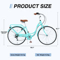 26 in Women'S Bike, Adult Cruiser Bicycle Shimano 7 Speed Steel Frame City Commuter Bike for Ladies, Green
