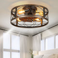 Dextrus 20" Caged Ceiling Fan with Lights and Remote Control, Rustic Farmhouse Flush Mount Design with Reversible DC Motor, 6 Speed Settings