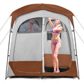 Favory Double - Room Shower Tent, Oversize Space Privacy Shelter for Camping with Floor, Portable Camping Changing Tent with Removable Rain Fly, Storage Bag for Dressing, Toilet, Brown