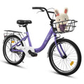 20 in Kids Bike for Boys Girls, 1 Speed Children Bicycle with Basket, Rear Seat, Chain Guard, Coaster Brake and V - Brake, Steel Frame Kids Bike for Ages 6 - 12 Years Old Birthday Gift, Purple